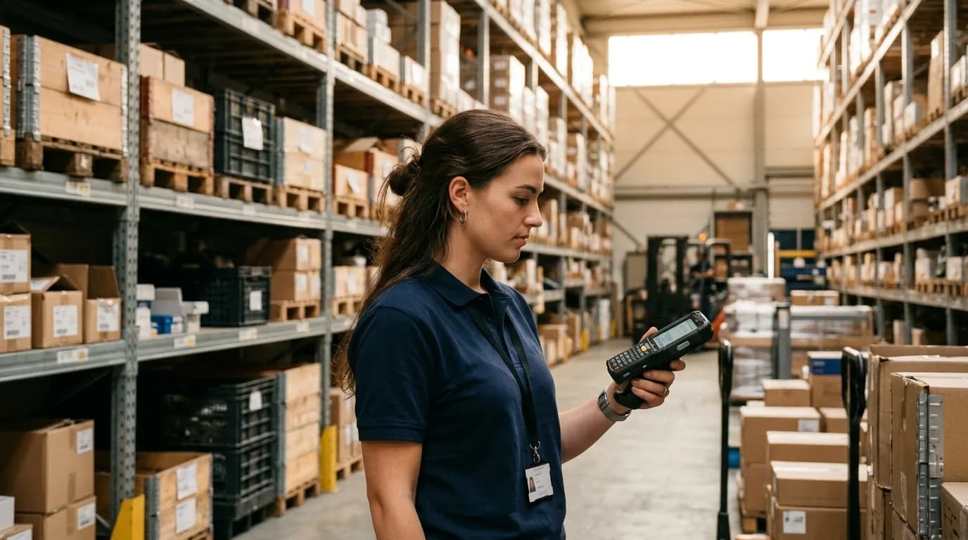 Uitzendkracht met een scanner aan het werk in een magazijn